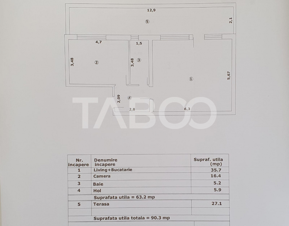 Apartament 2 camere de vanzare 63mp + terasa 27 mp constructie noua