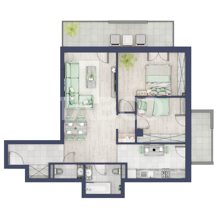 Apartament cu orientare SV 70 mpu 3 camere 2 bai bloc cu lift Turnisor