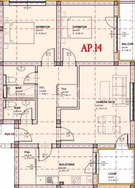 Apartament de vanzare 3 camere logie balcon 2 bai loc de parcare