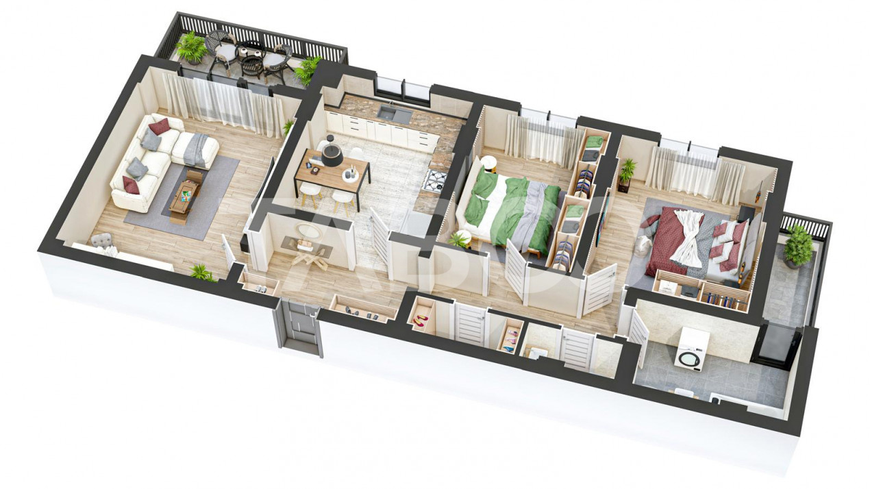 Apartament de vanzare 85 mpu cu 3 camere 2 balcoane in Sibiu