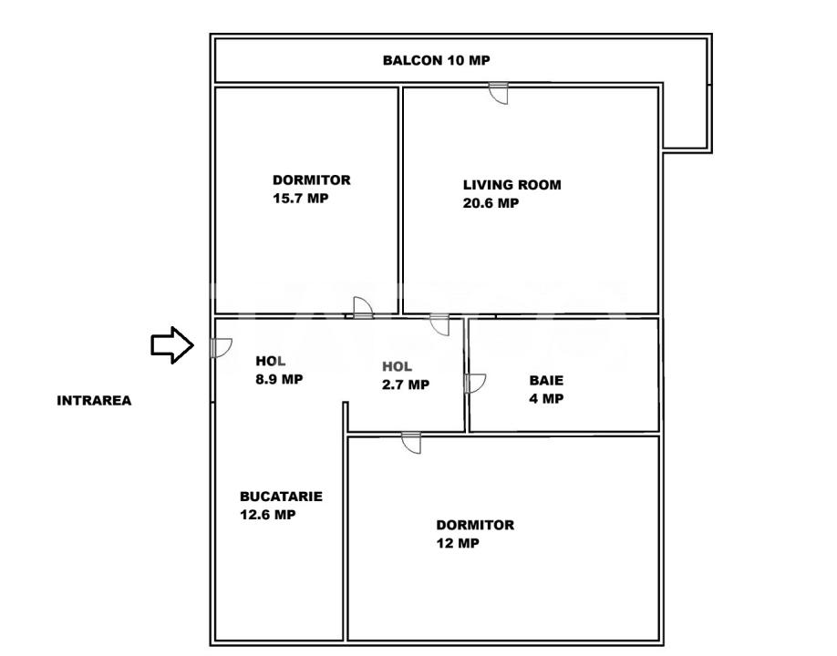 Apartament de vanzare decomandat cu 3 camere balcon etaj 2 in Turnisor