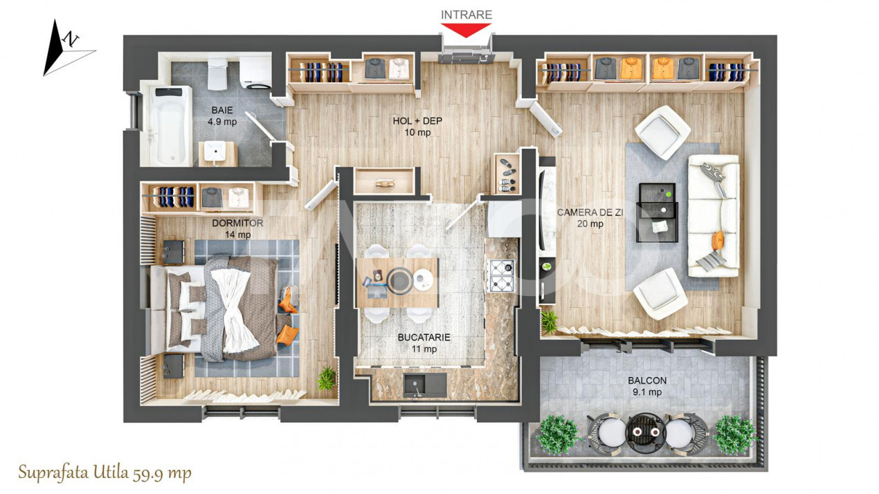 Apartament de vanzare MIhai Viteazu 2 camere 60 mpu si balcon SIBIU