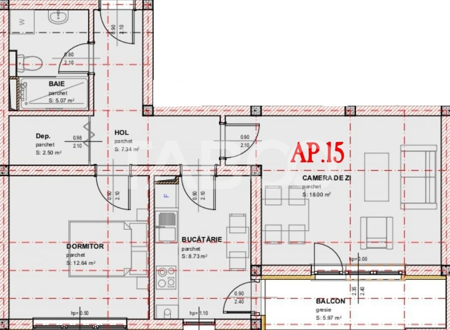 Apartament decomandat 2 camere balcon loc parcare orientare sudica