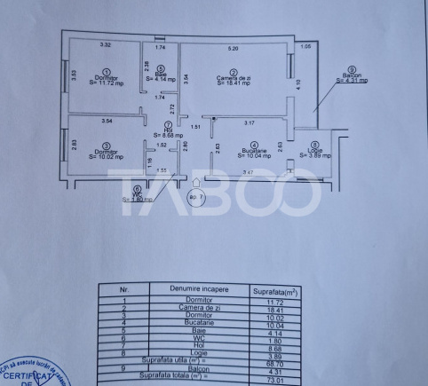 Apartament decomandat 3 camere 69 mpu balcon logie pivnita Rahovei