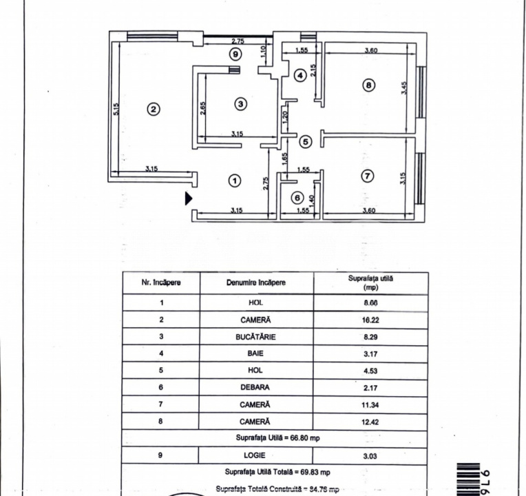 Apartament decomandat 3 camere balcon pivnita lift Vasile Aaron Sibiu