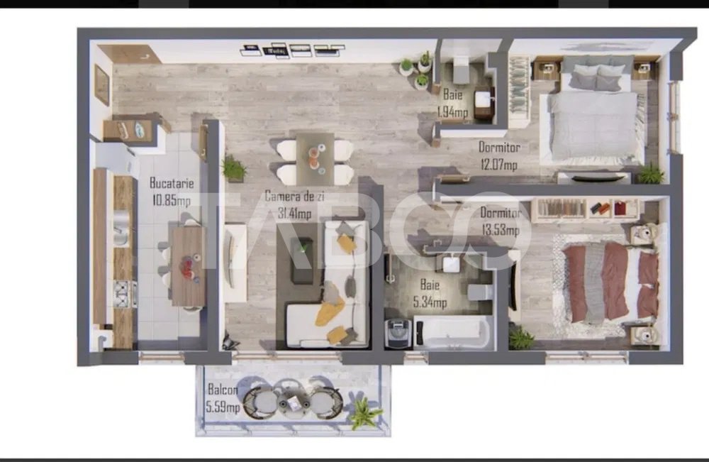 Apartament decomandat de vanzare 3 camere balcon Selimbar Exela