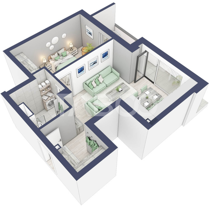 Apartament la parter cat un etaj 1 cu 47 mp utili 2 camere Turnisor