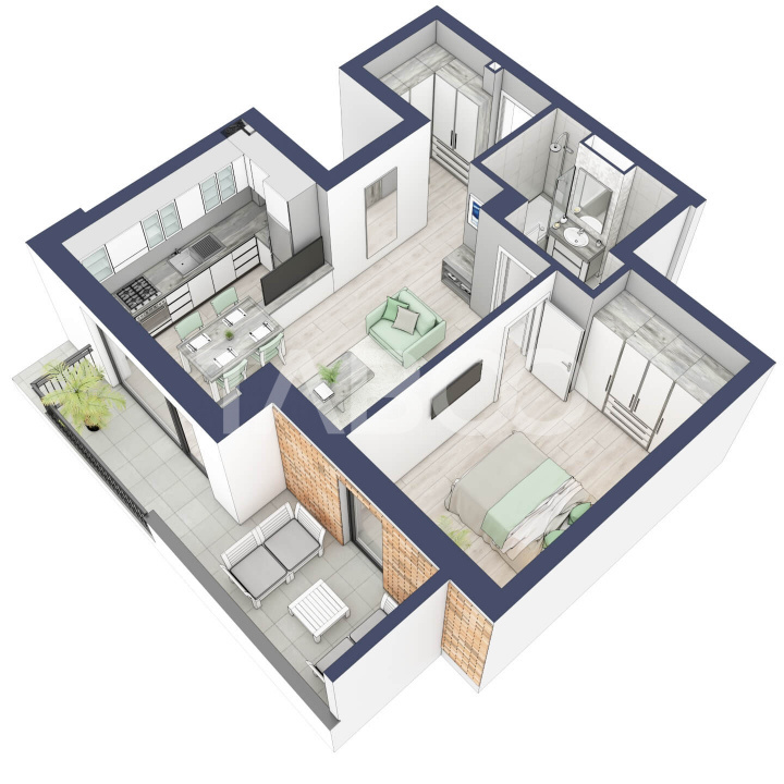 Apartament la parter cat un etaj 1 cu 47 mp utili 2 camere Turnisor