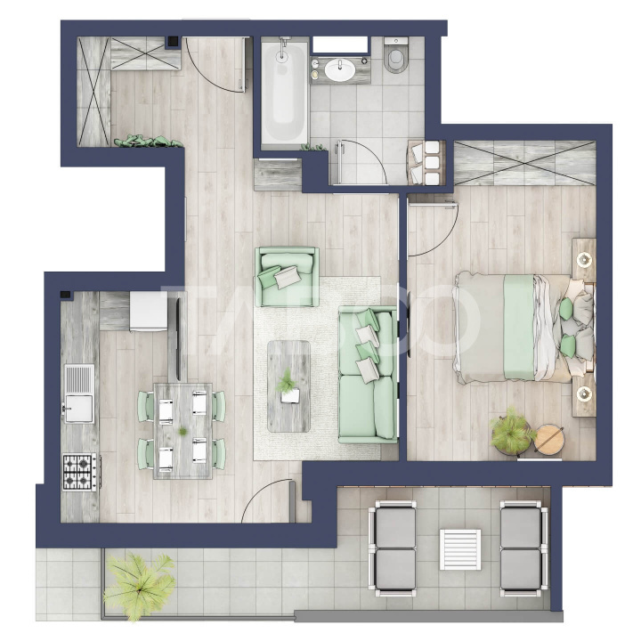 Apartament la parter cat un etaj 1 cu 47 mp utili 2 camere Turnisor