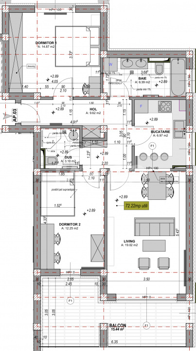 Apartament spatios cu 3 camere 2 bai si terasa de 15 mp - COMISION 0%