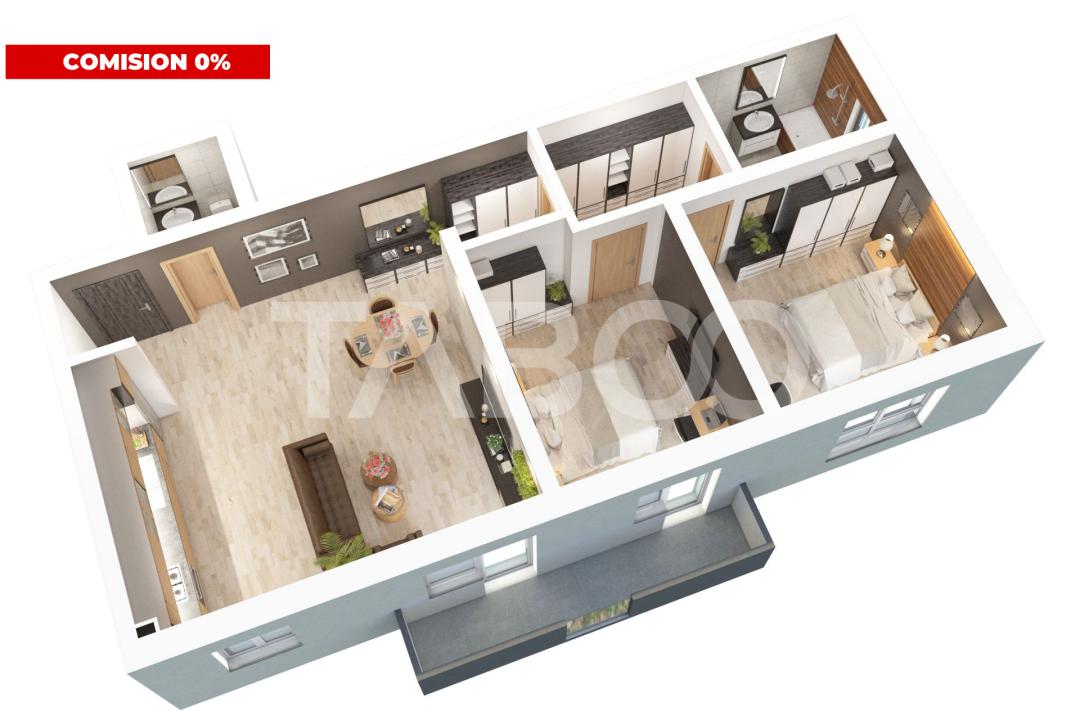 De vanzare 73mp 3 camere 2 bai decomandate balcon 7mp Doamna Stanca
