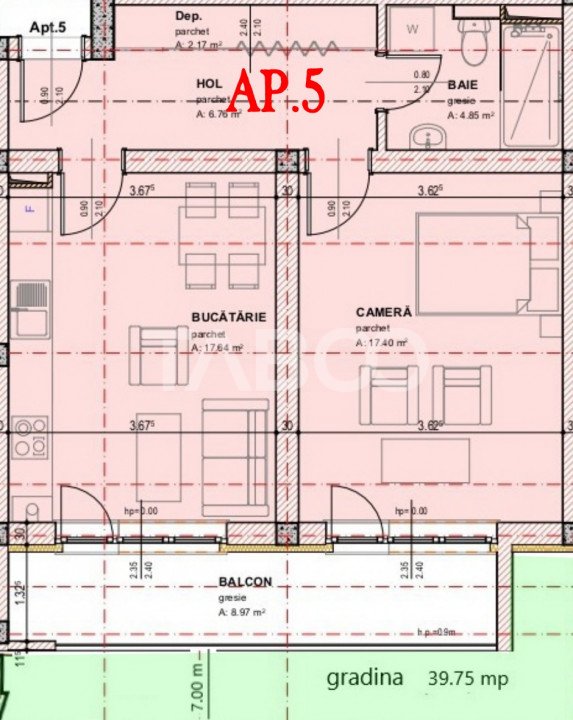 Garsoniera de vanzare 50 mpu balcon gradina 40 mpu loc de parcare