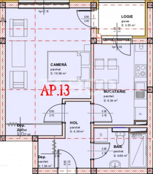 Garsoniera decomandata de vanzare 41 mpu balcon loc parcare Selimbar